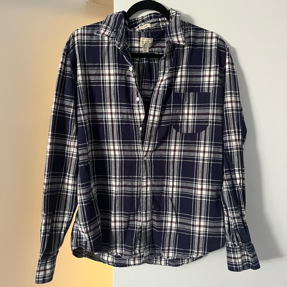 J.Crew Men's Navy Plaid Shirt XL